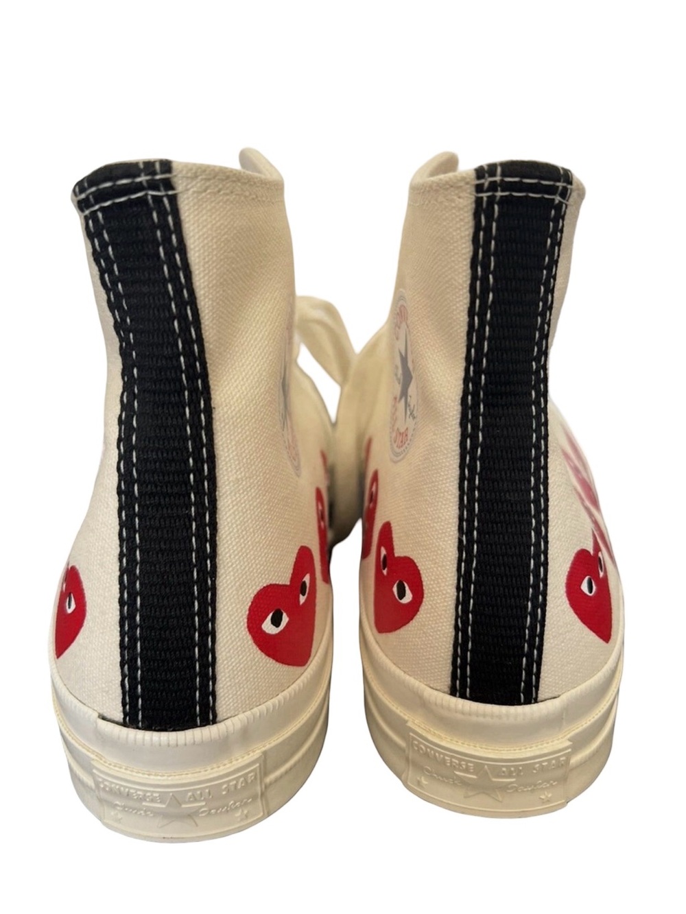 Comme Des Garcons x Chuck Taylor Unisex High-Top Sneakers with Red Heart Motifs - Picture 2 of 9